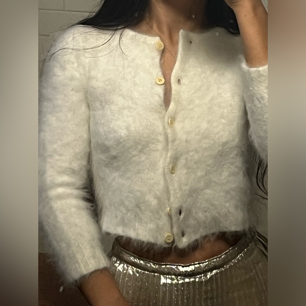 Angel mohair mini cropped cardigan off white ivory XS - Picture 5 of 11